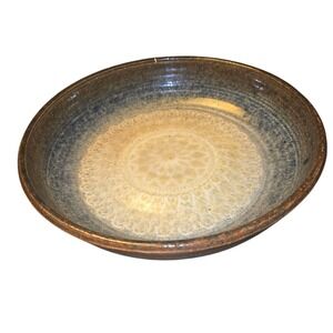 Vintage 1986 Judy Smith Studio Pottery Bowl 11" Lace Glaze Brown Blue Art Signed